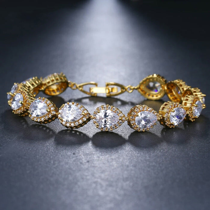 Premium 18K Gold Plated Tennis Bracelet for Women – Water Drop Design with Paved Cubic Zirconia by Zircons