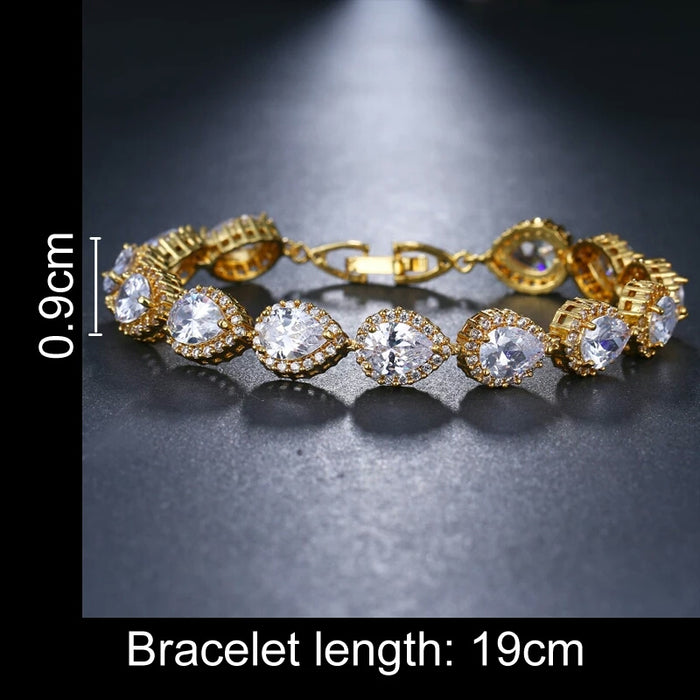 Premium 18K Gold Plated Tennis Bracelet for Women – Water Drop Design with Paved Cubic Zirconia by Zircons