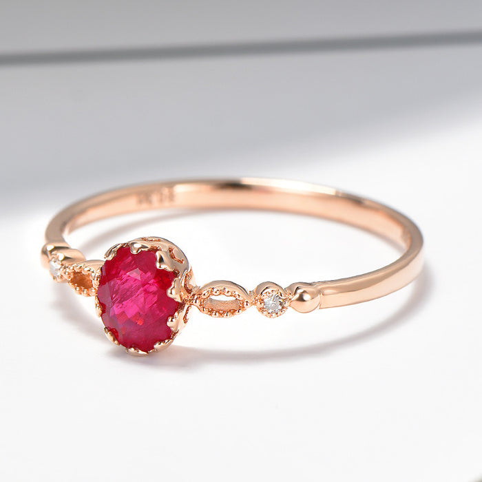 "Delicate Adjustable Rose Gold Plated Japanese Style Oval Red Crystal Rings for Women"