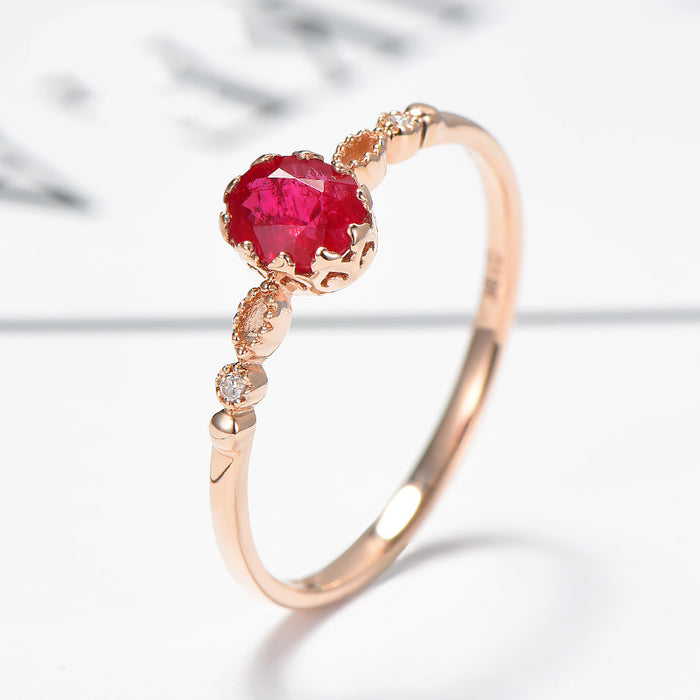 "Delicate Adjustable Rose Gold Plated Japanese Style Oval Red Crystal Rings for Women"