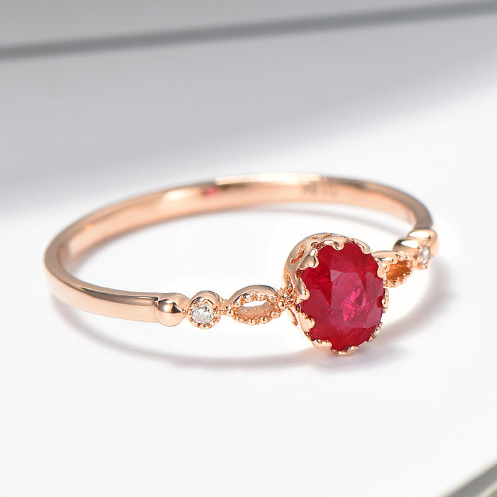 "Delicate Adjustable Rose Gold Plated Japanese Style Oval Red Crystal Rings for Women"