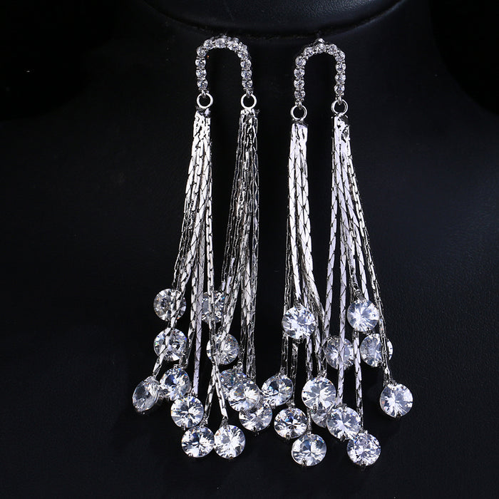 Elegance Tassel Earrings for Women: AAA Cubic Zirconia and White Gold Plated Original Design