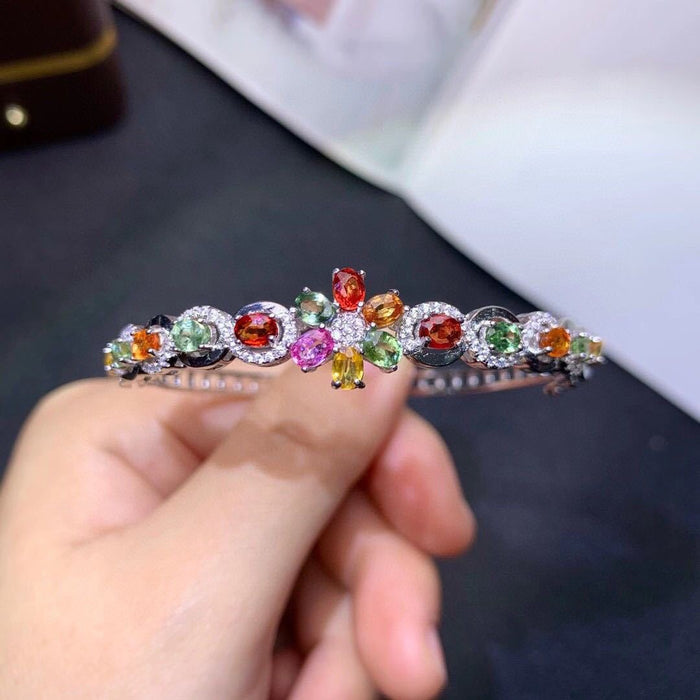 Luxury Rainbow Candy Color Bracelet for Women: 18K White Gold Plated Artificial Tourmaline Bangle | Trendy Fashion Jewelry