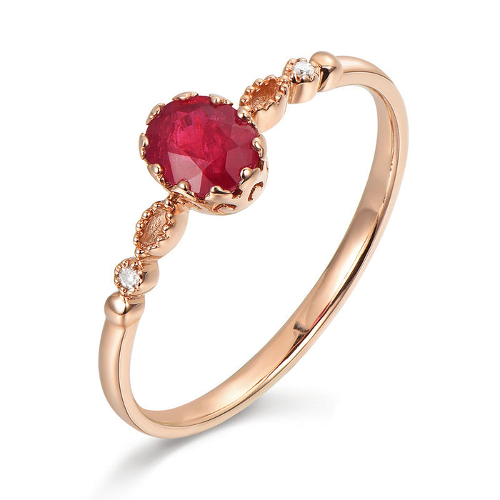 "Delicate Adjustable Rose Gold Plated Japanese Style Oval Red Crystal Rings for Women"