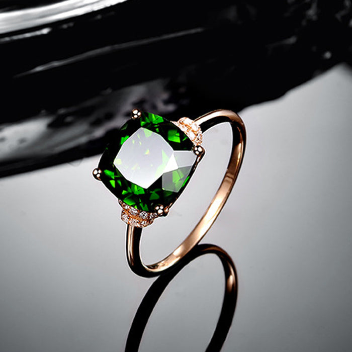 Fashionable 18k Gold Plated Wedding Ring Featuring Green Crystal and Cubic Zirconia - Perfect for Any Occasion