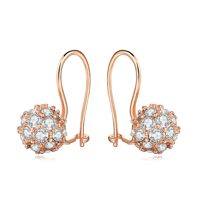 Elegant 18k Rose Gold Plated Drop Earrings with Crystal Balls | Classic Style Jewelry for Women | Ideal Gift for Parties and Weddings