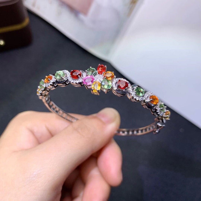 Luxury Rainbow Candy Color Bracelet for Women: 18K White Gold Plated Artificial Tourmaline Bangle | Trendy Fashion Jewelry