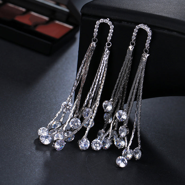 Elegance Tassel Earrings for Women: AAA Cubic Zirconia and White Gold Plated Original Design