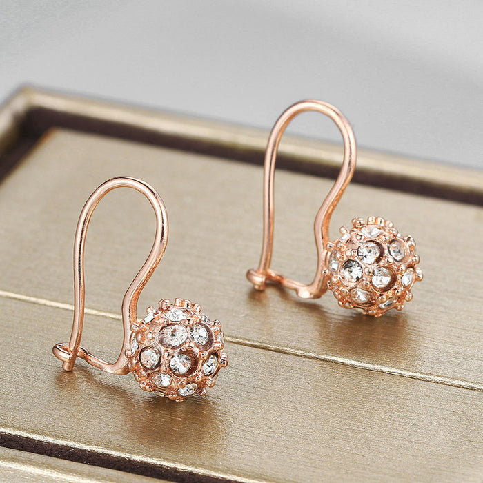 Elegant 18k Rose Gold Plated Drop Earrings with Crystal Balls | Classic Style Jewelry for Women | Ideal Gift for Parties and Weddings