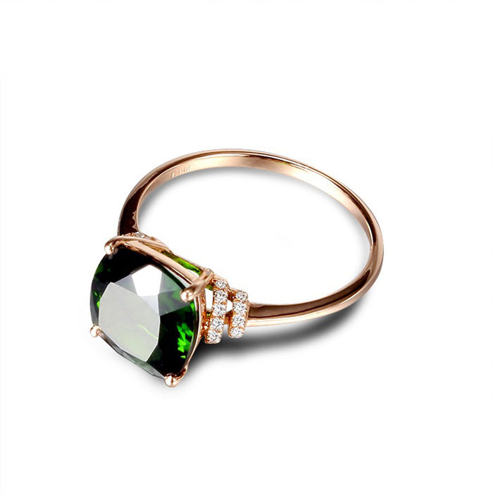 Fashionable 18k Gold Plated Wedding Ring Featuring Green Crystal and Cubic Zirconia - Perfect for Any Occasion