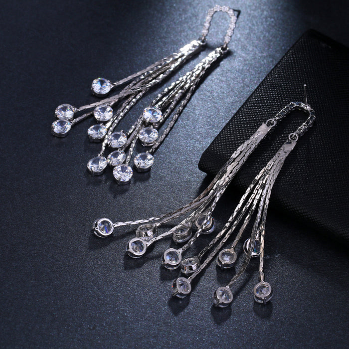 Elegance Tassel Earrings for Women: AAA Cubic Zirconia and White Gold Plated Original Design