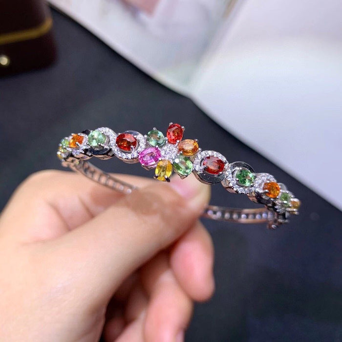 Luxury Rainbow Candy Color Bracelet for Women: 18K White Gold Plated Artificial Tourmaline Bangle | Trendy Fashion Jewelry