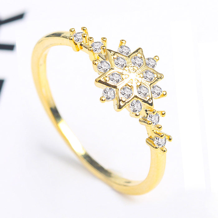 Cute Snowflake Rings for Women | Light Gold Plated Wedding Zircon Ring