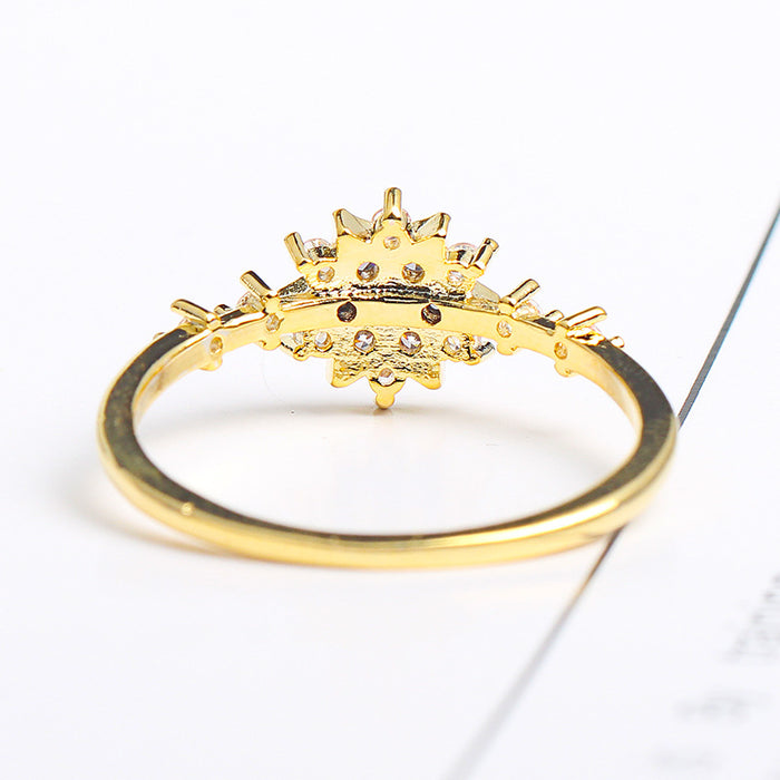 Cute Snowflake Rings for Women | Light Gold Plated Wedding Zircon Ring