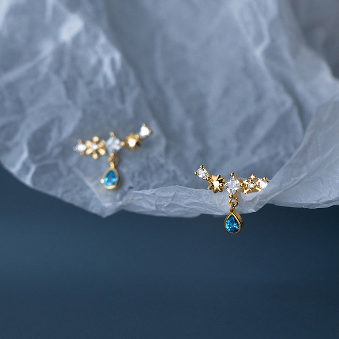 18K Gold Plated Shiny Zircon Snowflake Waterdrop Tassel Earrings | Elegant Studs for Weddings & Gifts