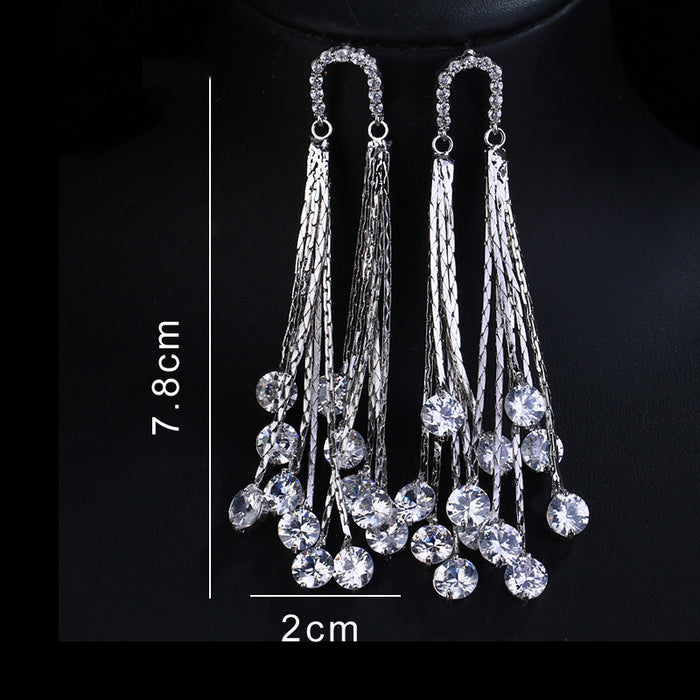 Elegance Tassel Earrings for Women: AAA Cubic Zirconia and White Gold Plated Original Design