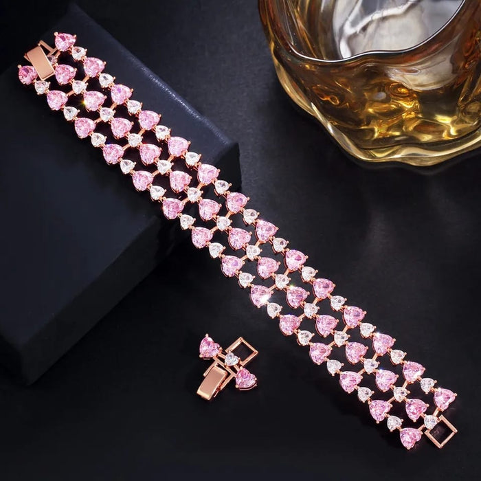 18k Gold Plated Heart Shape Turtle Bracelet with Shiny Pink Cubic Zirconia – Luxury Women's Engagement Jewelry