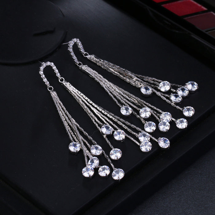 Elegance Tassel Earrings for Women: AAA Cubic Zirconia and White Gold Plated Original Design