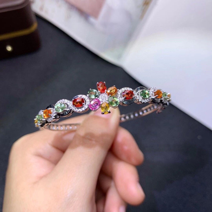 Luxury Rainbow Candy Color Bracelet for Women: 18K White Gold Plated Artificial Tourmaline Bangle | Trendy Fashion Jewelry