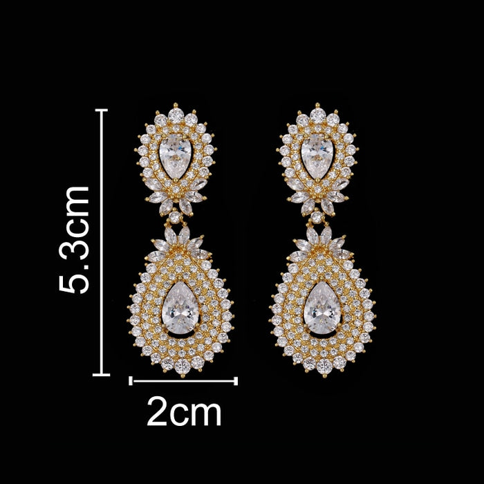 Luxury 18K Gold Plated Drop Earrings for Women – Stunning CZ Dangle Jewelry for Weddings and Special Occasions