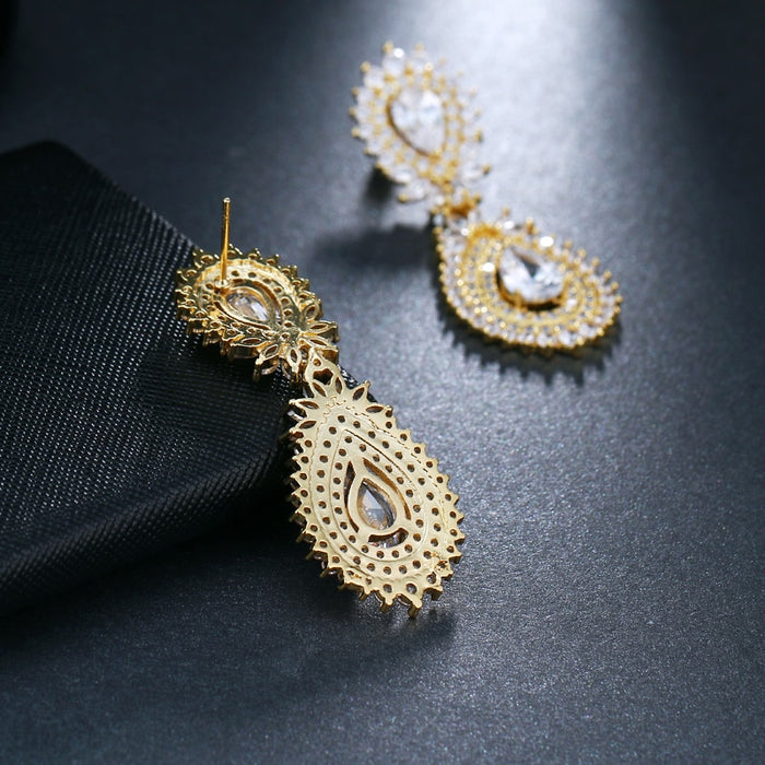 Luxury 18K Gold Plated Drop Earrings for Women – Stunning CZ Dangle Jewelry for Weddings and Special Occasions