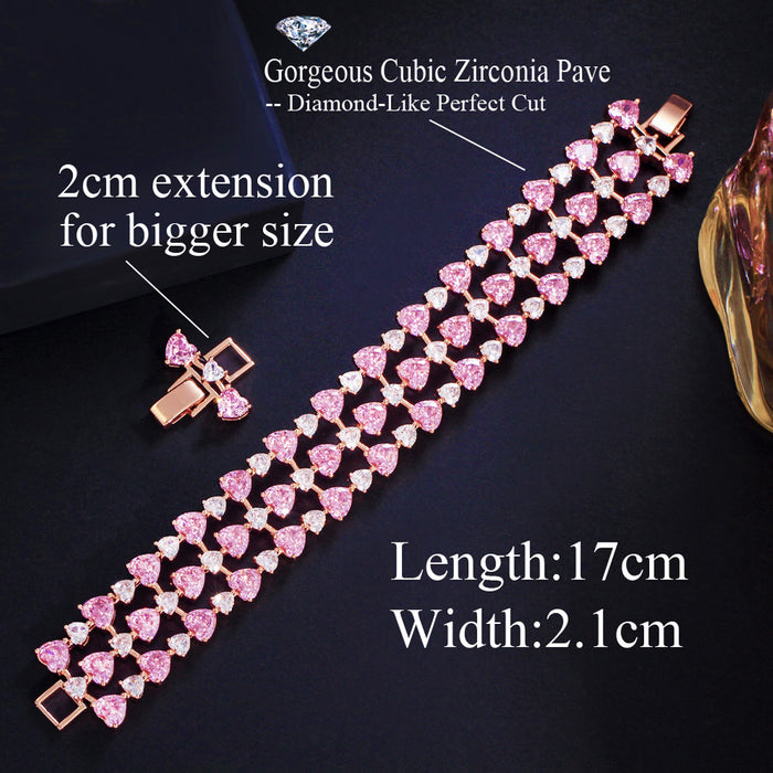 18k Gold Plated Heart Shape Turtle Bracelet with Shiny Pink Cubic Zirconia – Luxury Women's Engagement Jewelry