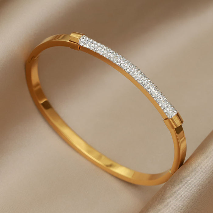 Charming 18k Gold Plated Crystal Cuff Bangles for Women – Elegant CZ Bracelet Jewelry