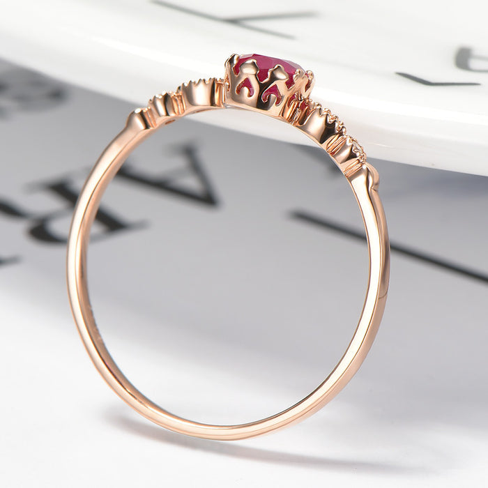 "Delicate Adjustable Rose Gold Plated Japanese Style Oval Red Crystal Rings for Women"