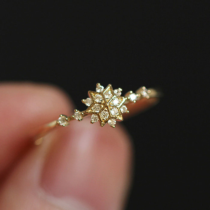 Cute Snowflake Rings for Women | Light Gold Plated Wedding Zircon Ring