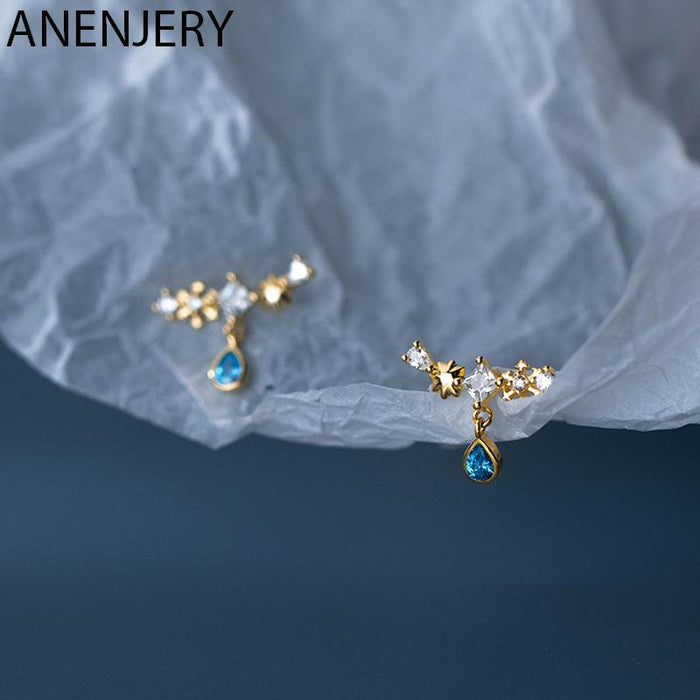 18K Gold Plated Shiny Zircon Snowflake Waterdrop Tassel Earrings | Elegant Studs for Weddings & Gifts