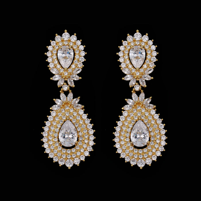 Luxury 18K Gold Plated Drop Earrings for Women – Stunning CZ Dangle Jewelry for Weddings and Special Occasions